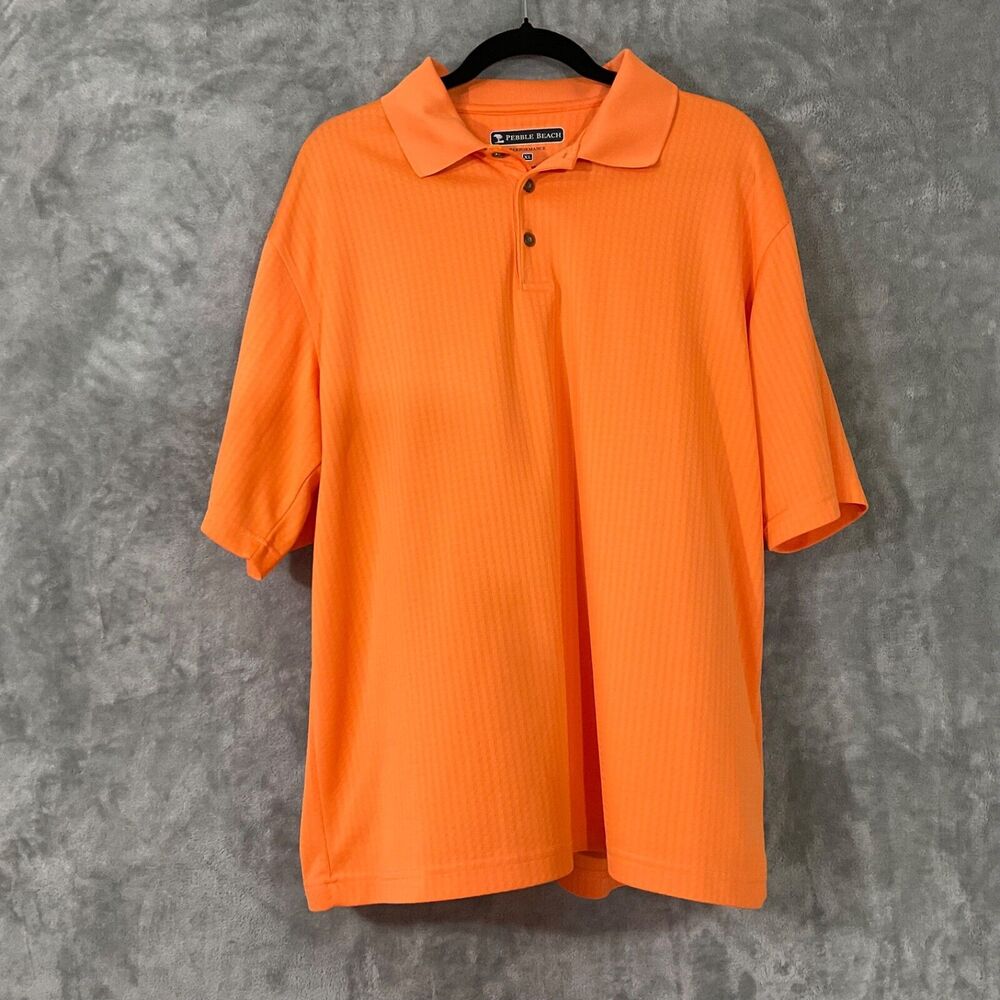 Pebble Beach Men's XL  Performance Golf Polo Shirt Orange short sleeve Polyester